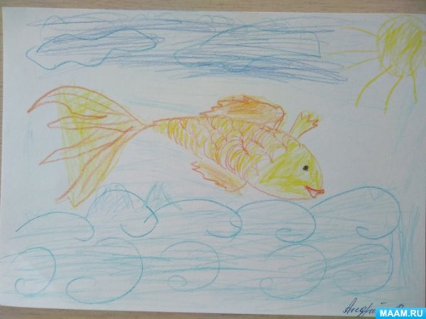 Рисунок к сказке Александра Сергеевича Пушкина Золотая рыбка