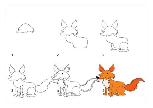 Рисунок лисы пошагово для детей