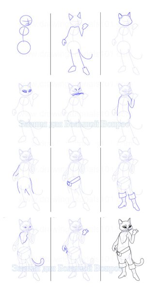 Кот в сапогах рисунок