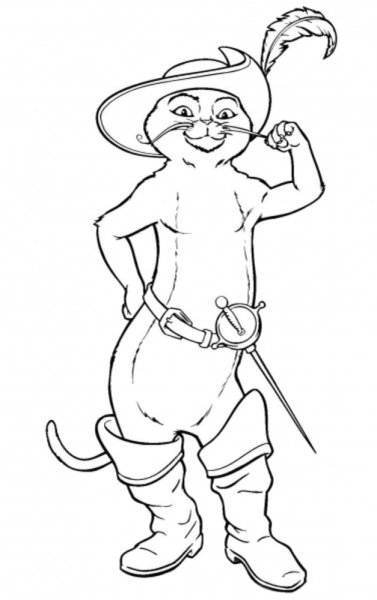 Поэтапное рисование кота в сапогах