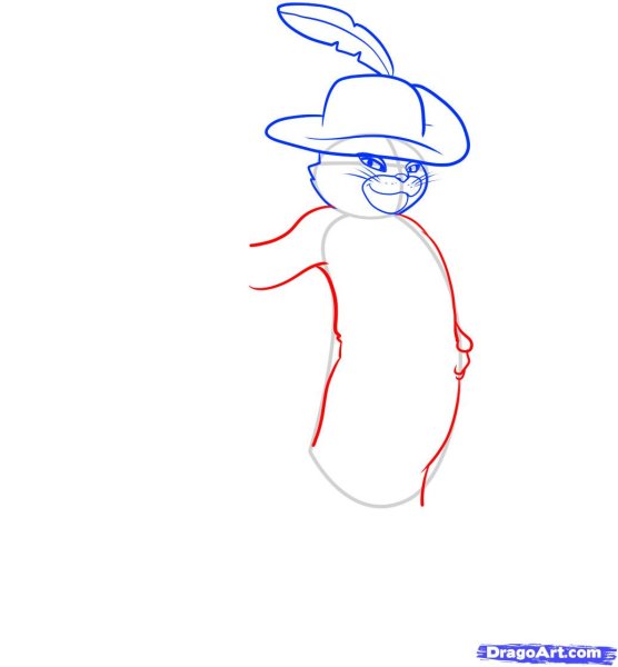 Нарисовать кота в сапогах поэтапно