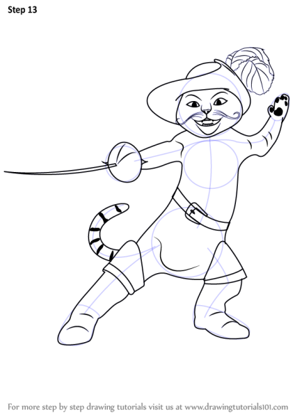 Поэтапное рисование кота в сапогах