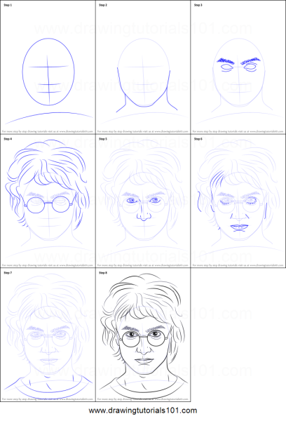 Нарисовать портрет Гарри Поттера поэтапно