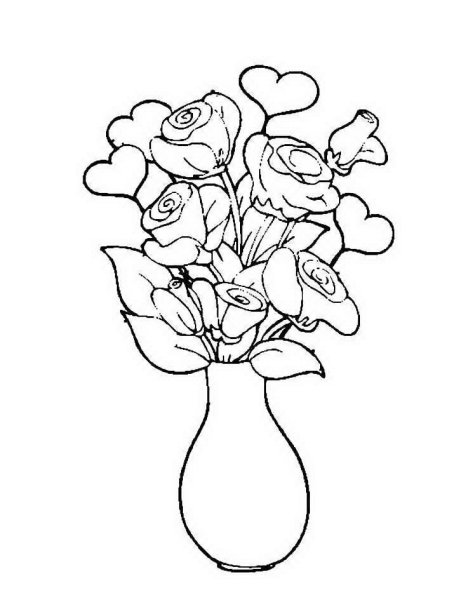 Раскраска розы в вазе