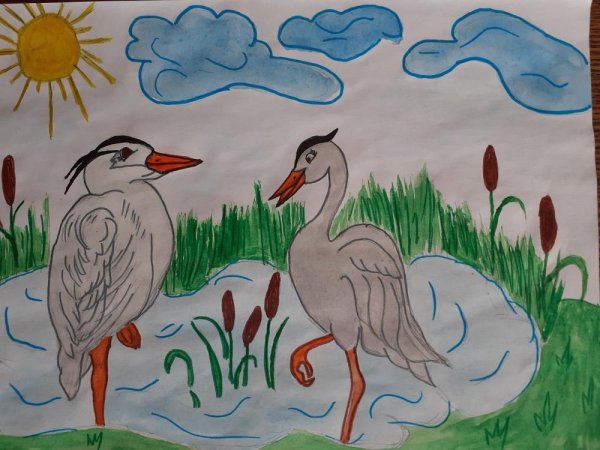 Цапля детский рисунок