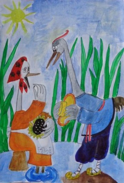 Журавль и цапля иллюстрация