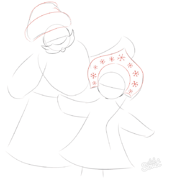 Поэтапное рисование Деда Мороза