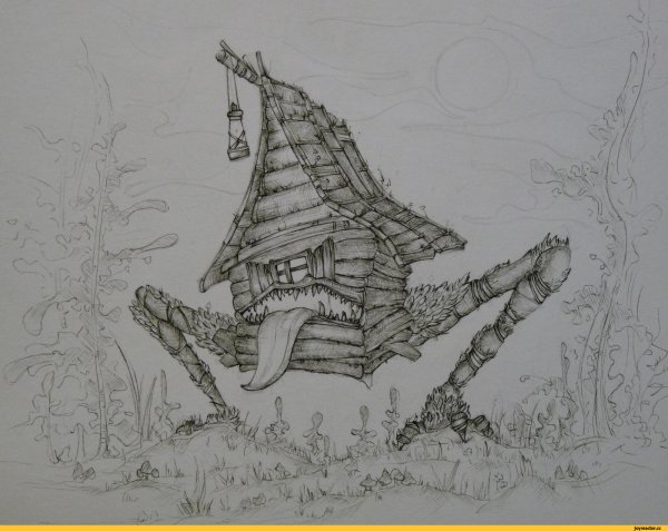 Рисование избушка на курьих ножках