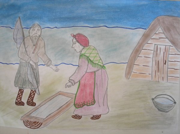 Рисунок о рыбаке и рыбке