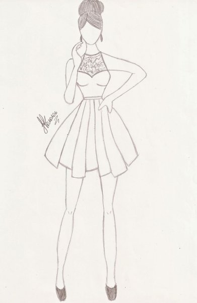 Девочка в платье рисунок карандашом
