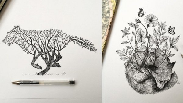 Рисунки чёрной гелевой ручкой