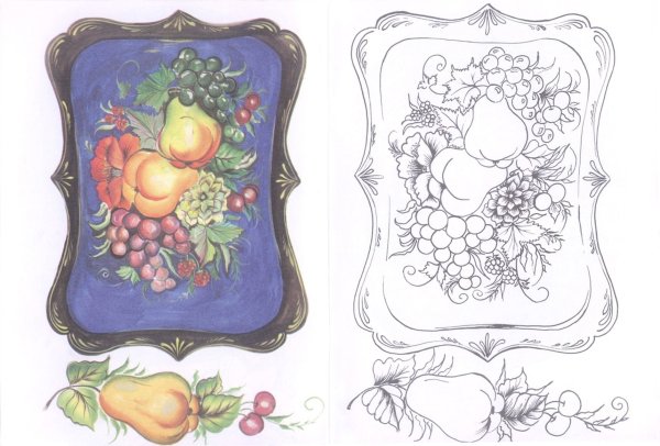 Раскраска Жостово подносы для детей