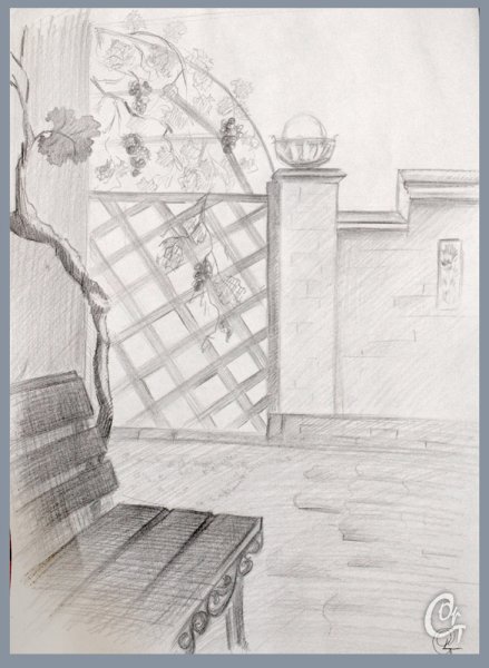 Рисунок двора карандашом