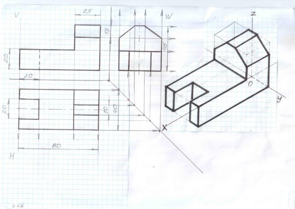 Аксонометрическая проекция детали чертеж