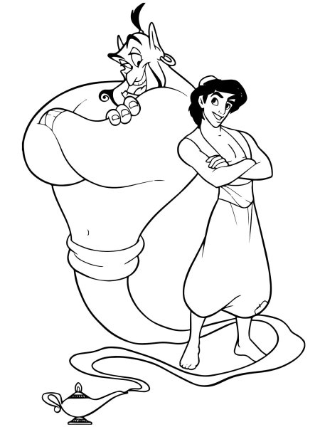 Раскраска Аладдин и Жасмин и Джин