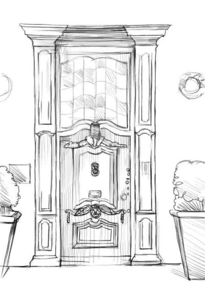 Набросок двери карандашом