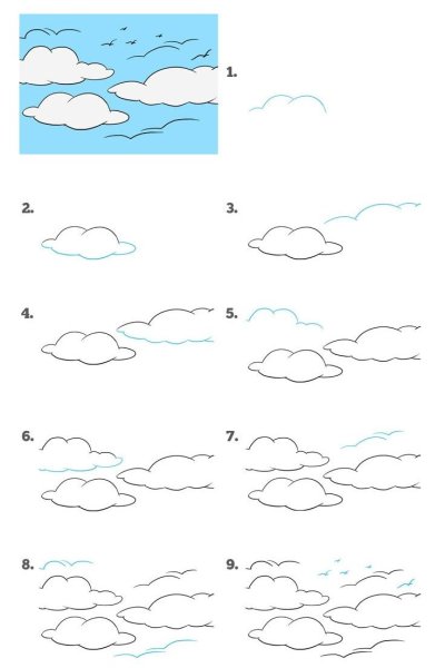 Облака пошагово рисунок