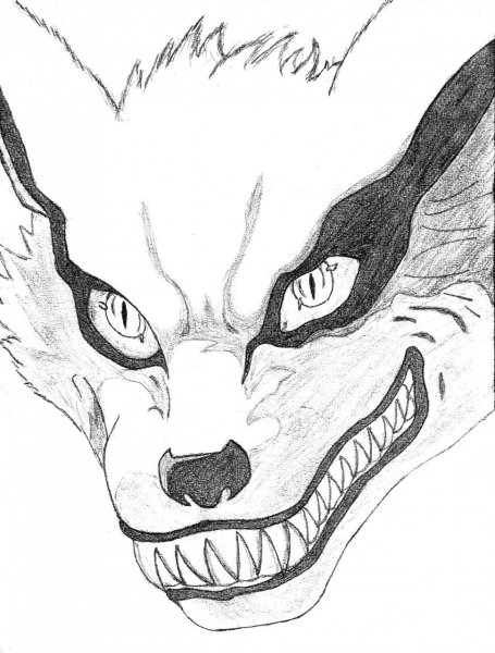 Девятихвостый Лис Наруто карандашом