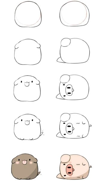 Пошаговые милые рисунки