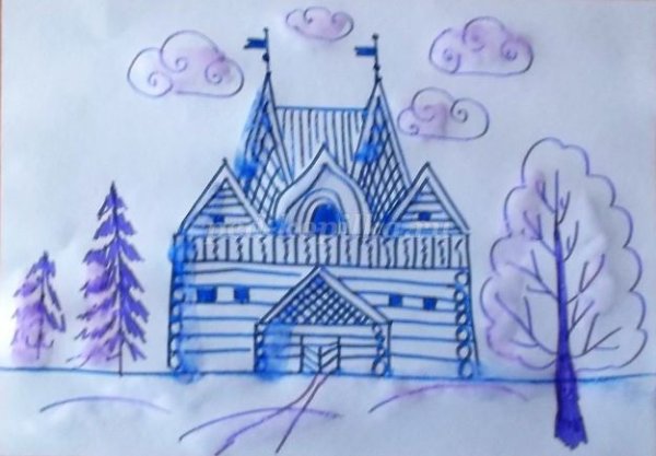 Сказочный дворец Деда Мороза рисование