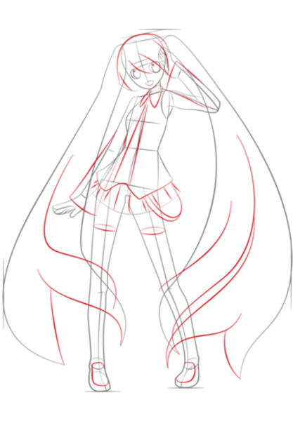 Поэтапно рисовать аниме Мику Хатсуне