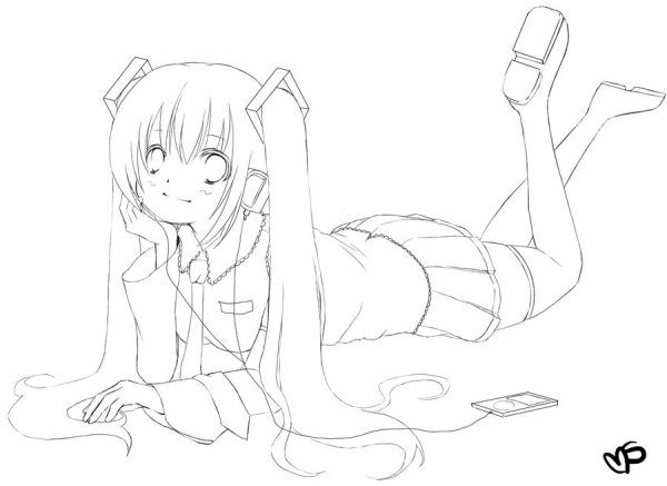 Раскраски для девочек аниме Хатсуне Мику