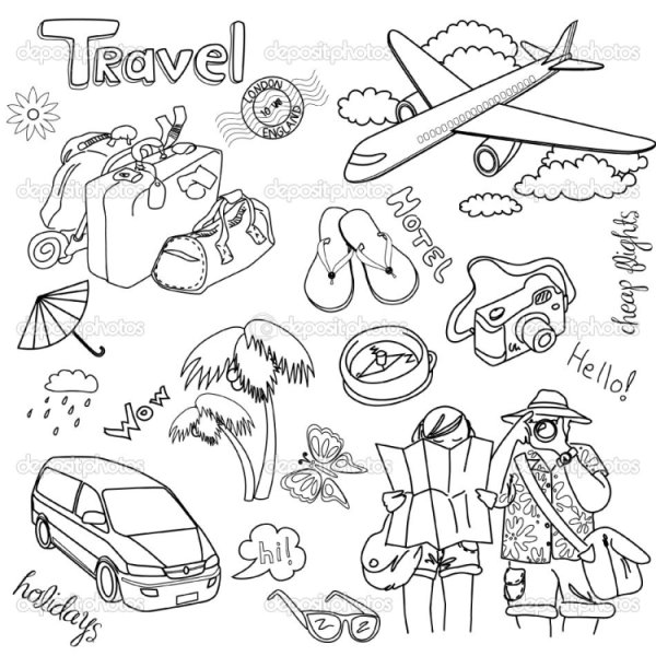 Раскраска вещи для путешествий