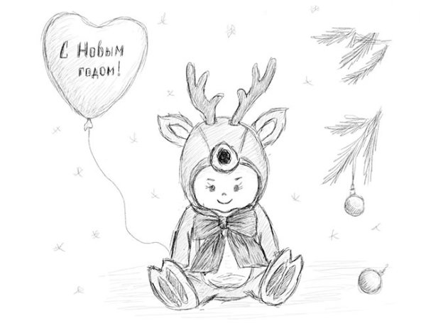 Новогодние рисунки для срисовки карандашом