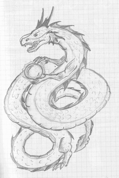 Китайский дракон карандашом
