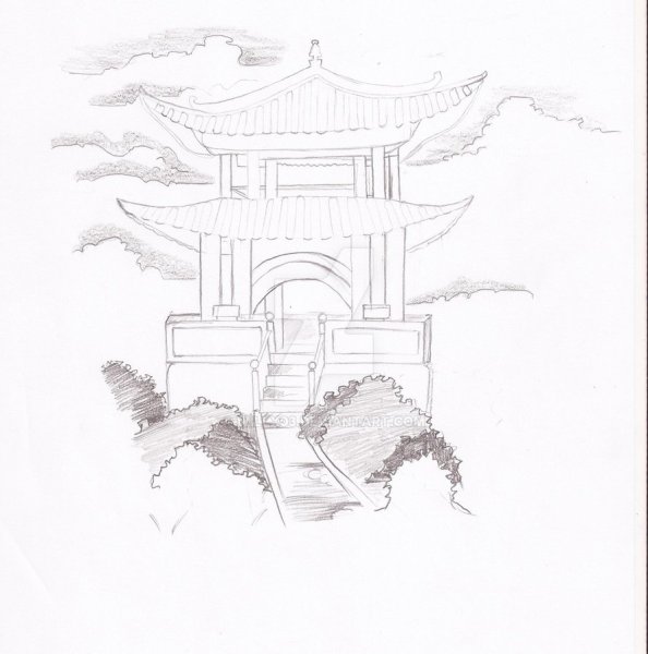 Японский домик карандашом