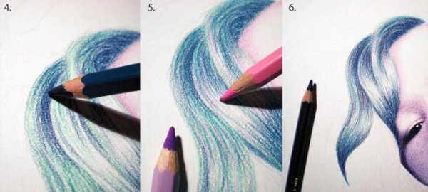 Поэтапный рисунок цветными карандашами