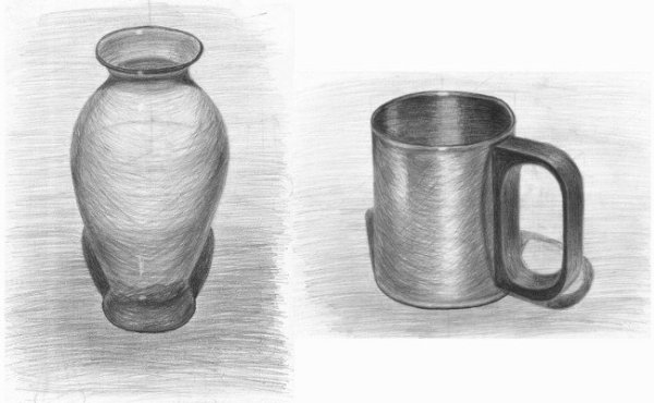 Рисование с натуры предметов цилиндрической формы.