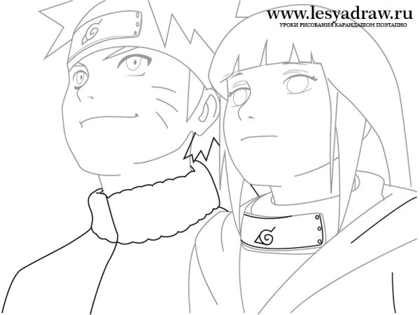 Наруто и Хината рисунок карандашом