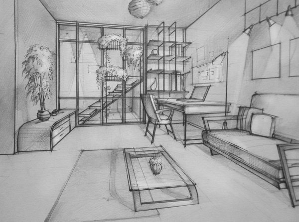 Интерьер карандашом