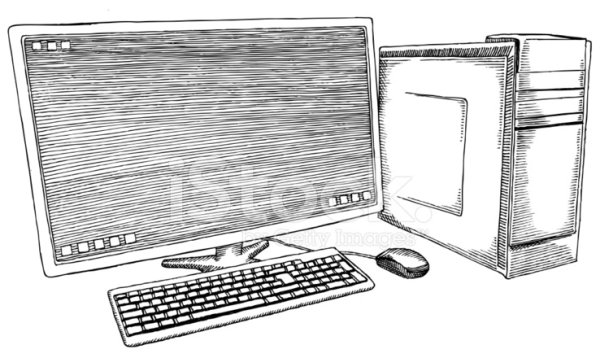 Компьютер с клавиатурой и мышкой в карандаше