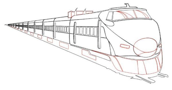Поезд Сапсан сбоку карандашом