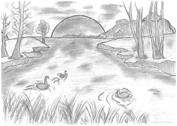 Весенний пейзаж цветными карандашами