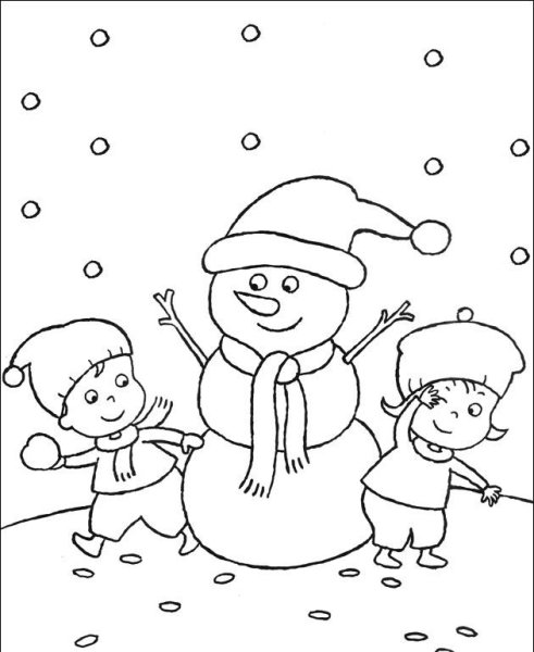 Зимние игры раскраска для детей