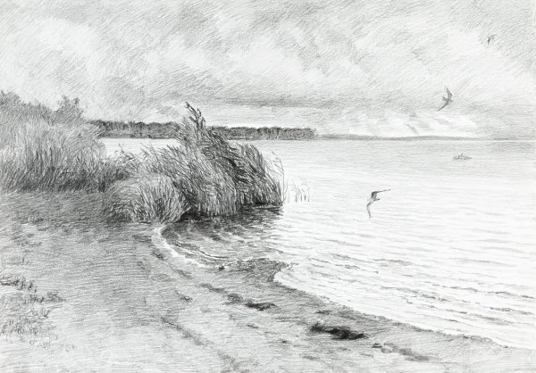 Пейзаж простым карандашом