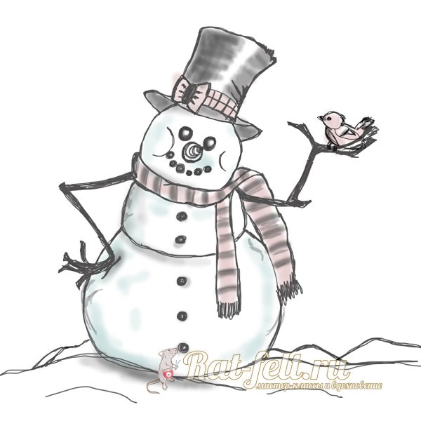 Снеговик рисунок карандашом