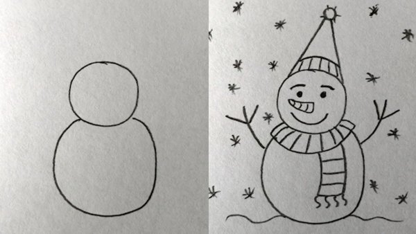 Как нарисовать снеговика карандашом