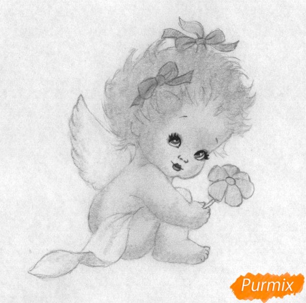 Ангелочек карандашом для срисовки