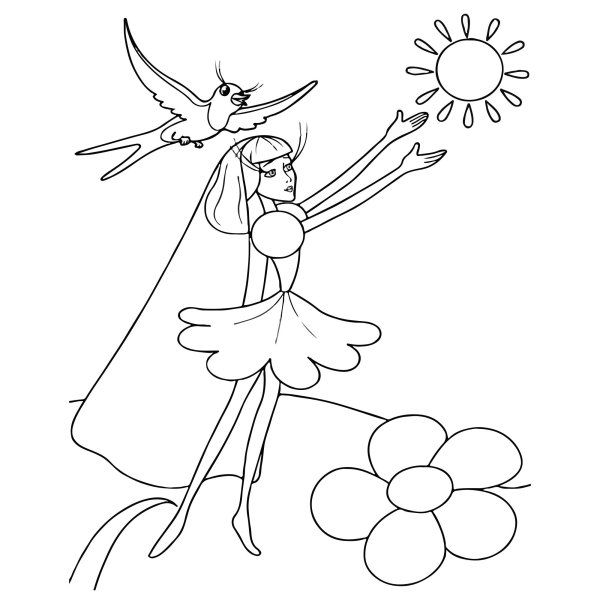 Дюймовочка раскраска из сказки Андерсена