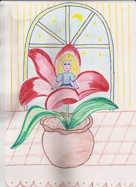 Поэтапный рисунок Дюймовочки