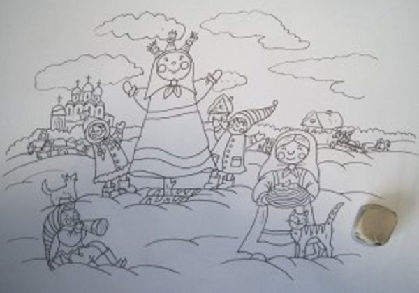 Детские рисунки на тему Масленица