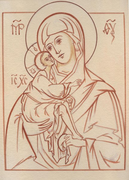 Казанская икона Божией матери прорись