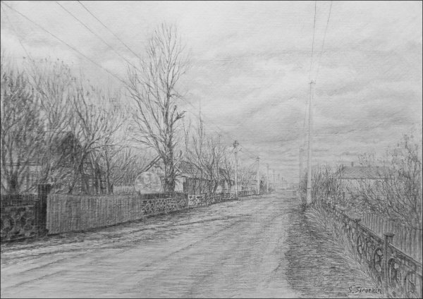 Городской пейзаж карандашом