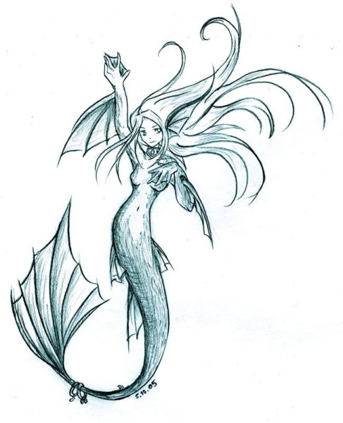 Русалка карандашом для начинающих