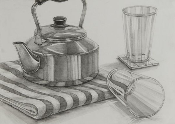 Металлический чайник карандашом