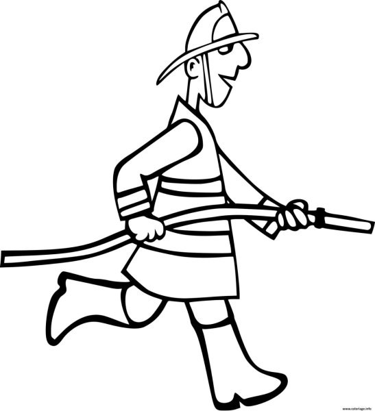 Нарисовать пожарника который тушит огонь